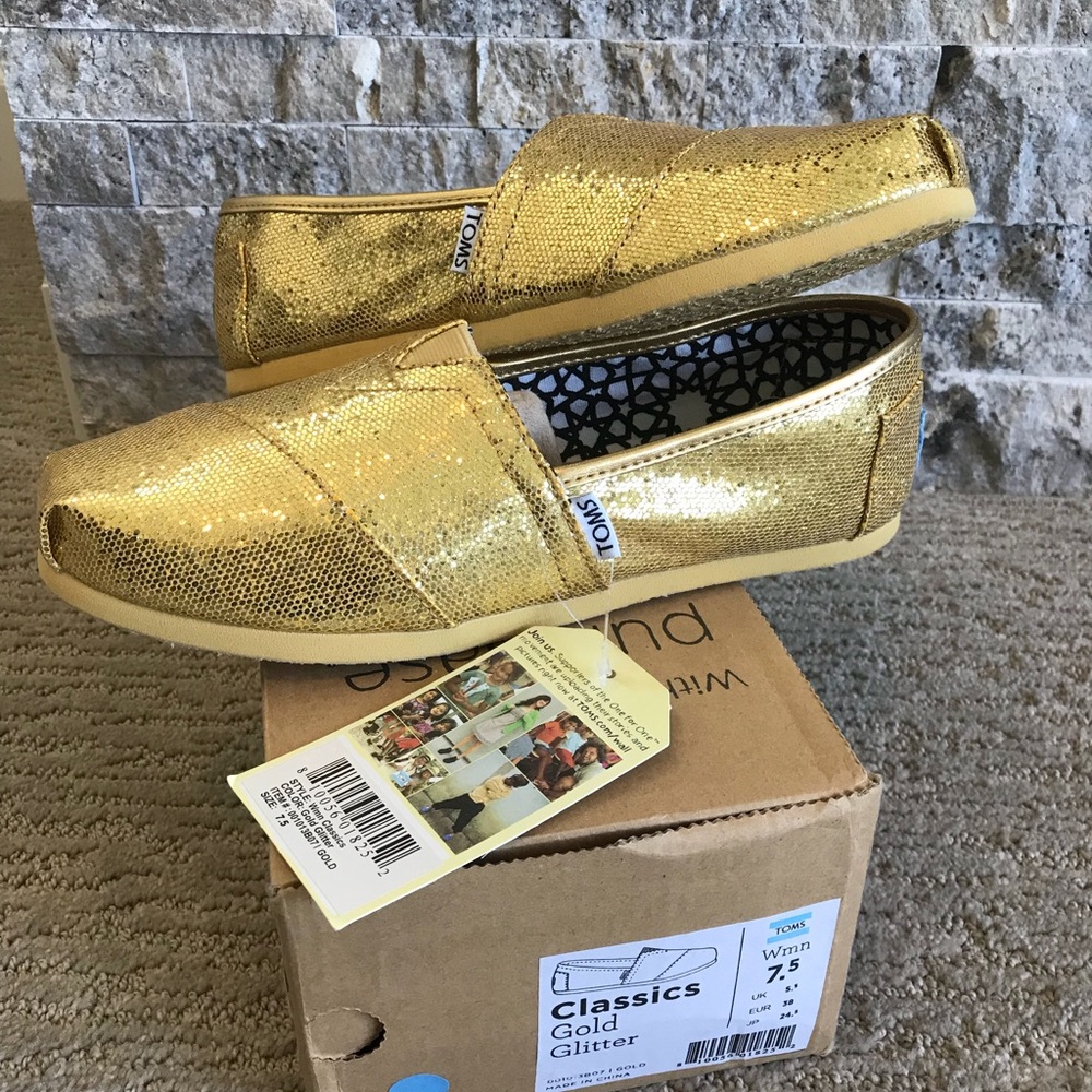 NWT Gold Glitter Toms - 7.5